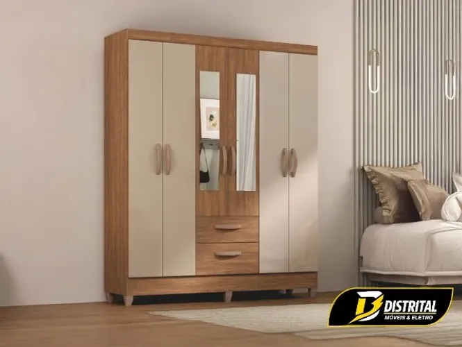 Guarda Roupa Real 6 Portas 2 Gavetas com Espelho Pronta Entrega