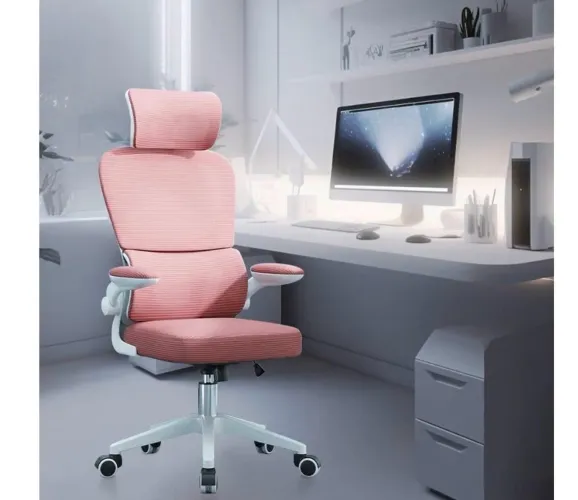 Cadeira de escritório rosa ergonômica