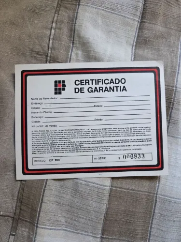 Certificado e garantia e carta de apresentação antigo Computador Prológica