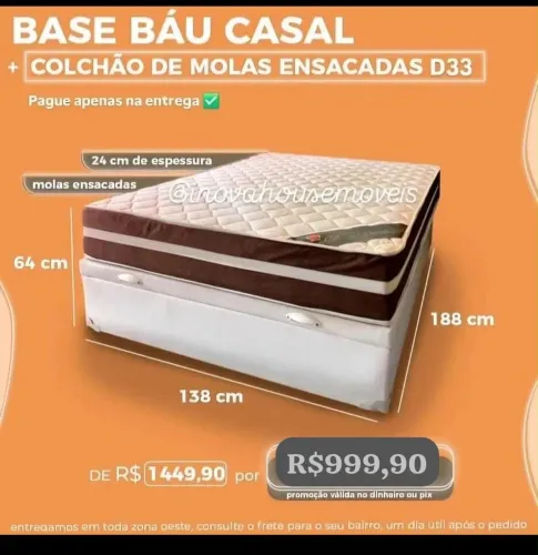 Colchão D33+base baú courino direto de fábrica