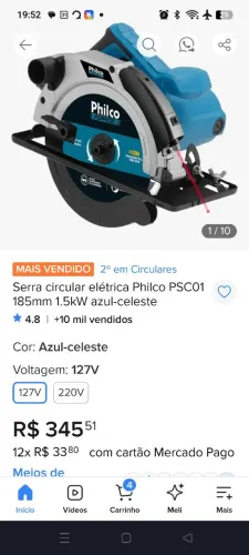 Serra circular elétrica Philco PSC01 185mm 1.5kW azul-celeste