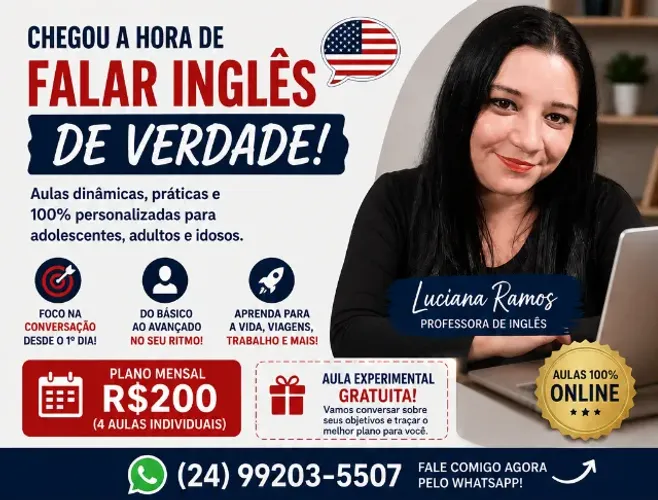 Aulas de Inglês / Curso de Inglês Particular 100% Online