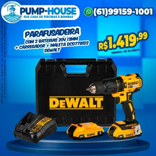 Parafusadeira Com 2 Baterias 20V 13mm + Carregador + Maleta DCD7781D2