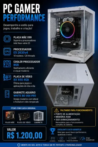 KIT PLACA MÃE X99 + XEON E5 2630 V4 + RX550 4GB