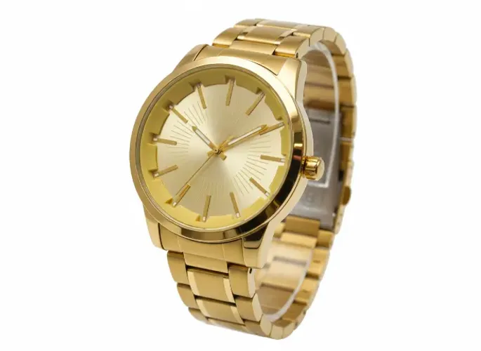 Relógio Masculino Dourado Aço Inoxidável Elegante Luxo