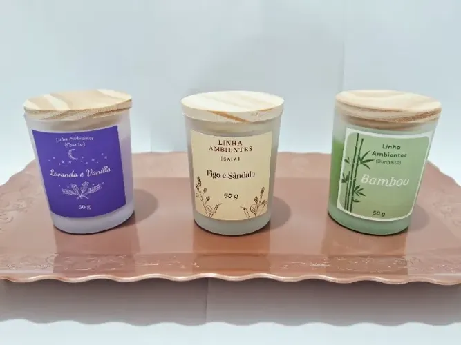 Kit 3 Velas Aromáticas Artesanais de Cera de Coco e Porta-fósforo