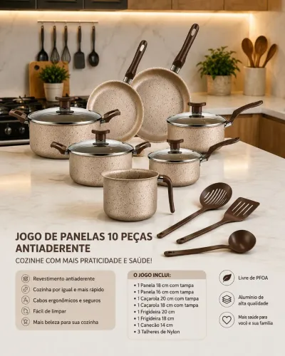 JOGO DE PANELAS 10 PEÇAS ANTIADERENTE