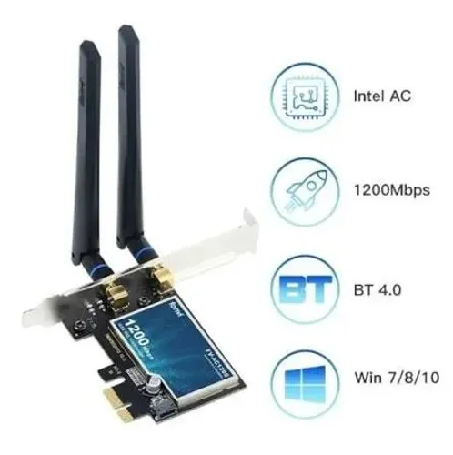 Placa de Rede Sem Fio Wiriless PCI-e 1200Mbps Dualband 2.4Ghz/5Ghz 802.11AC/AX Bluetooth