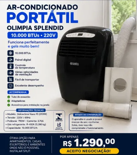 Ar-Condicionado Portátil Olimpia Splendid 10.000 BTUs - 220V