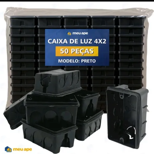 50 Caixa de Luz 4x2 Reforcada P/ Tomada Interruptor Embutir preto