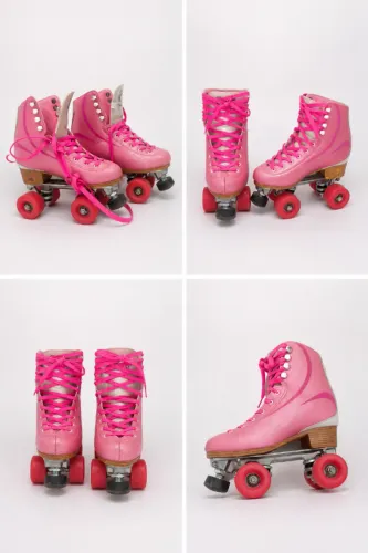 Patins Quad da cor rosa, 4 rodas e salto pequeno tamanho 35/36