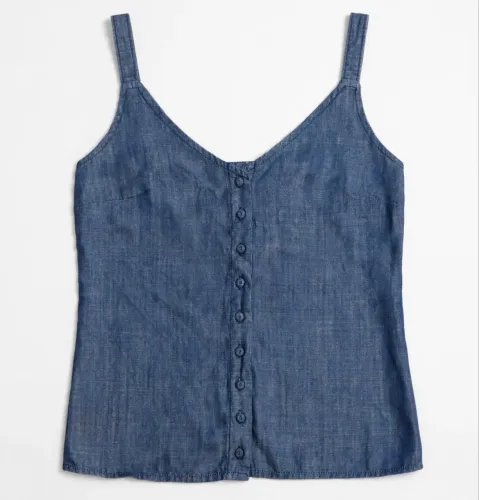 Regata Jeans Chambray A/K Jeans - Tam P - Botões Frontais - NOVA sem Etiqueta D