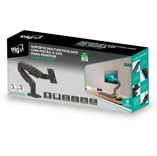 SUPORTE ELG F80N MULTIARTICULADO PISTÃO A GÁS 17" A 35" VESA COMPLETO