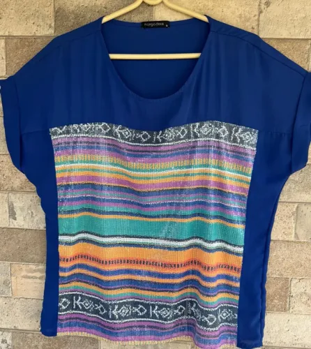 blusa manga doce azul bordada g