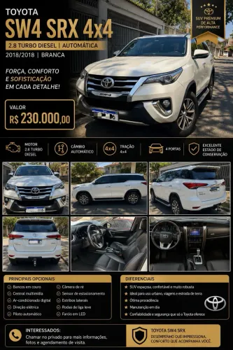 Toyota Hilux SW4 SRX 4X4 2.8 TDI 16V Dies. Aut. 2018
