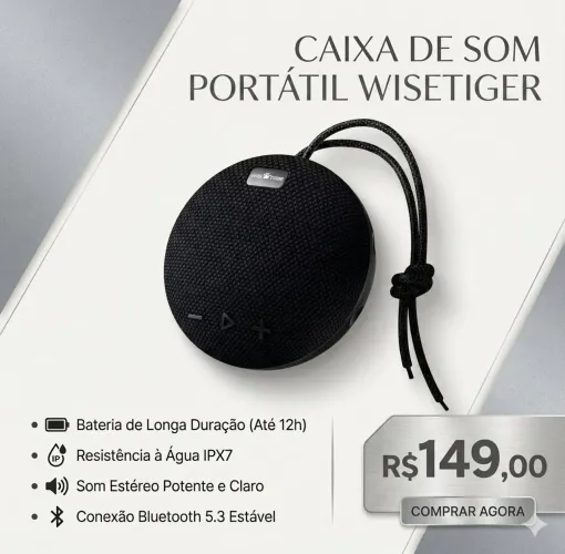 Caixa de Som Bluetooth Wisetiger C200 Premium (Original e Lacrado)