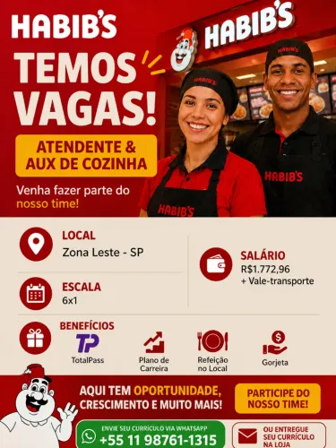 Vagas de emprego - Habibs (ZONA LESTE SÃO PAULO SP)
