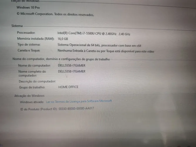 Notebook Dell i7 de 5 geração 16 GB e SSD 