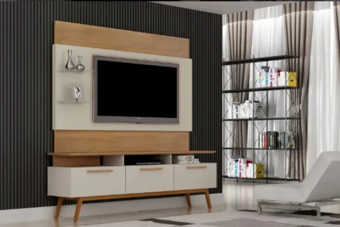 Conjunto Painel Decorativo com Bancada para TV até 60 Polegadas