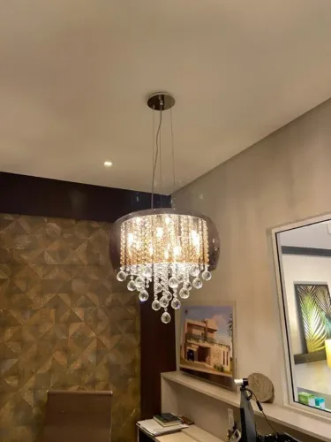 Lustre Pendente de Cristal com Cúpula Fumê
