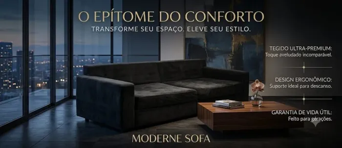Sofá 3 Lugares Reto Moderno Preto - 2,40m de comprimento - Suede - Excelente Estado