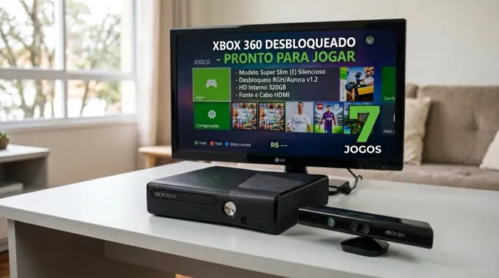 Xbox 360 Super Slim Desbloqueado RGH Aurora + HD 320GB