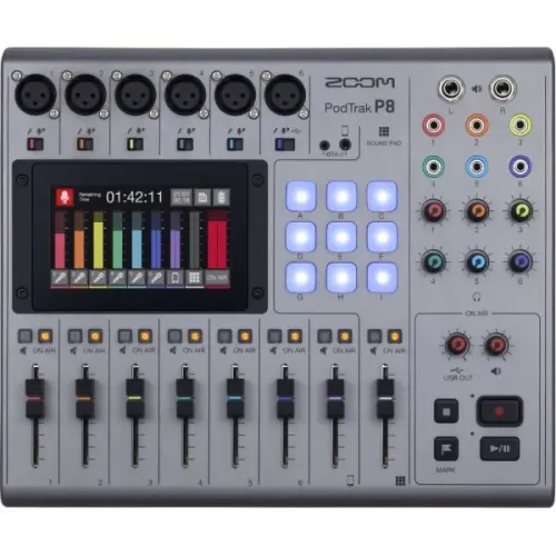 Gravador De Podcast Portátil Zoom PodTrak P8 6 Canais - Cinza