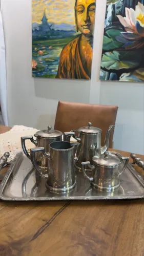 conjunto antigo para chá/café em prata 90