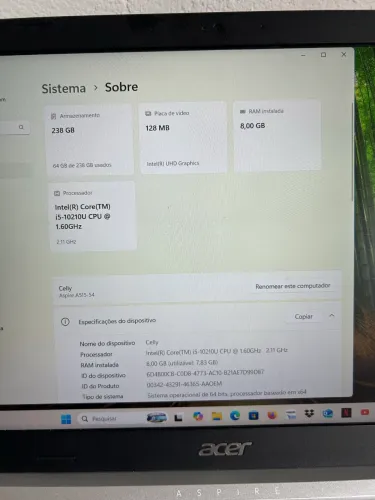 Notebook Acer I5 8gb ram