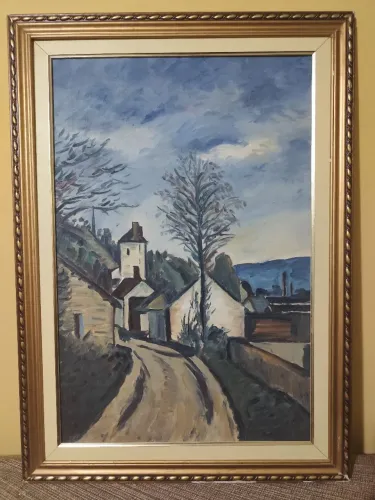 Quadro pintado à mão com moldura antigo 