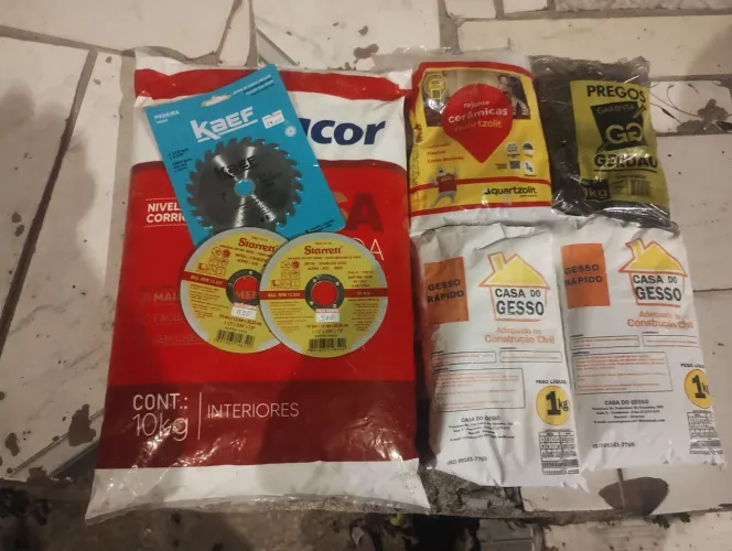 Material para sua construção prego gesso massa corrida disco de madeira rejunt e disco fer