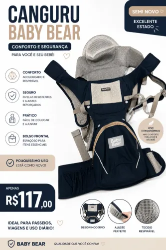 Canguru Baby Bear Semi Novo | Estado de Novo | Apenas R$117