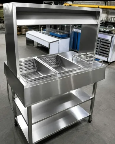 Estação de batata frita em aço inox 