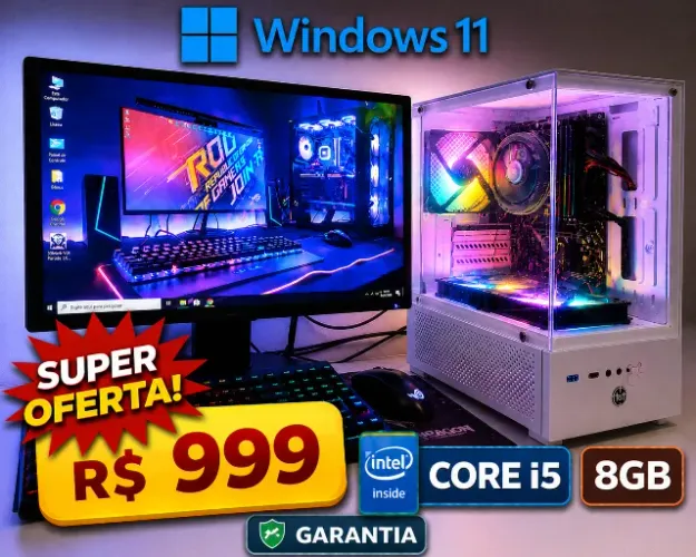 Computador Core i5 8g Gabinete Gamer 3Fans RGB Windows11 Tela de Led