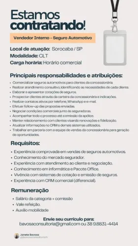 Vendedor interno - Seguro automotivo