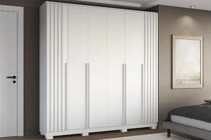 Guarda-Roupa Ripado com 6 Portas Amadeirado Branco
