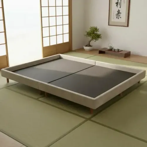 Base Cama Queen 158 Montessoriana Oriental Tatame Japonesa Madeira Bipartido Suede Bege