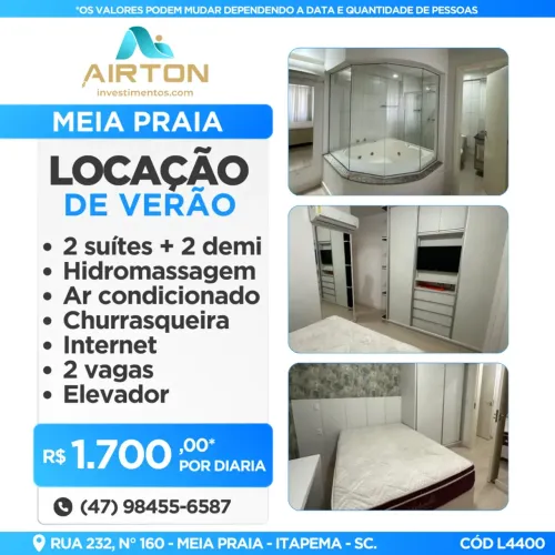 LOCAÇÃO DE VERÃO- 4 SUITES SENDO 2 DEMI, 150 MTS DO MAR EM MEIA PRAIA - ITAPEMA -SC
