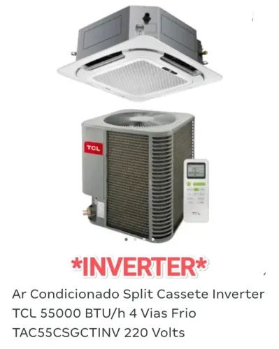 Ar Split Cassete TCL INVERTER 60.000 BTUs + Novo + Nota + 1 Ano Garantia+ Cartão 12x!