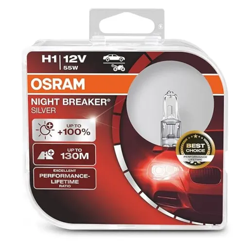 Par Lâmpada H1 Osram Night Breaker Silver H1 +100% 3200k 12v
