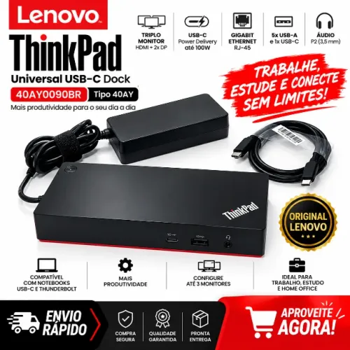 Dock Station Lenovo ThinkPad Universal USB-C 40AY0090BR Original HDMI DisplayPort RJ45 100