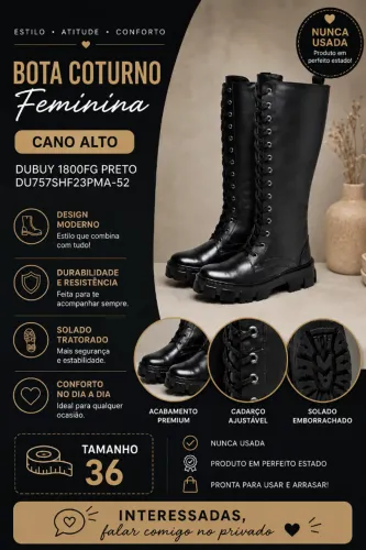Bota Coturno Feminina Cano Alto Dubuy Preta Tam. 36 - Nunca Usada