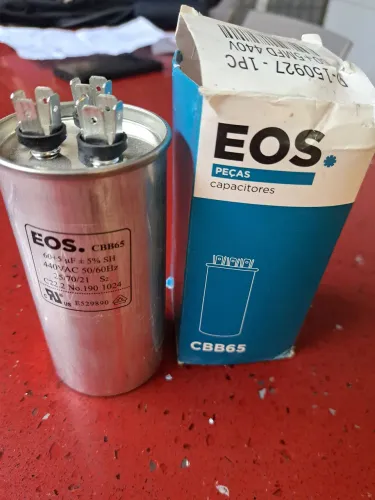 Capacitor EOS CBB65 60+5µF 440V Ar Condicionado Split 9000 a 12000 BTUs - Novo