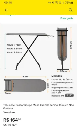 Tabua De Passar Roupa Mesa Grande Tecido Térmico Não Queima