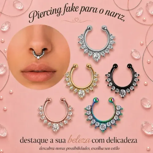 Kit 2 Piercing Fake Septo Nasal 1,60 Cm Com Strass Brilhante