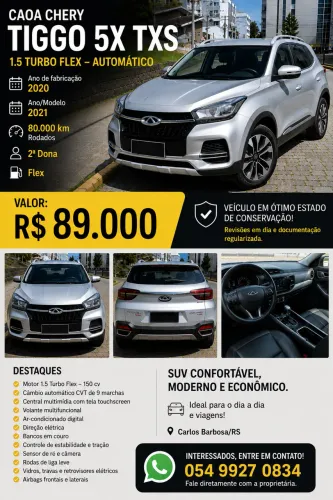 Chery Tiggo 5X TXS 1.5 16V Turbo Flex Aut. 2021