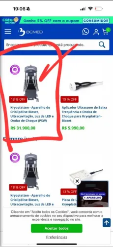 Vendo Aparelho de Criolipolise Bioset, Ultracavitacao, Luz de Led, Ondas de Choque  (PSW) 
