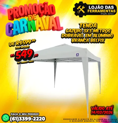 Tenda Gazebo 3x3 Metros Dobrável em Alumínio Branca Belfix