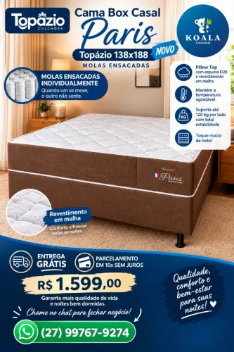 Cama Box Casal Paris Topázio 138x188 - Molas Ensacadas (Novo )