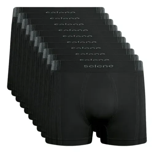 Kit 10 Cueca Boxer Selene Sem Costura Em Poliamida Na Cor Preta